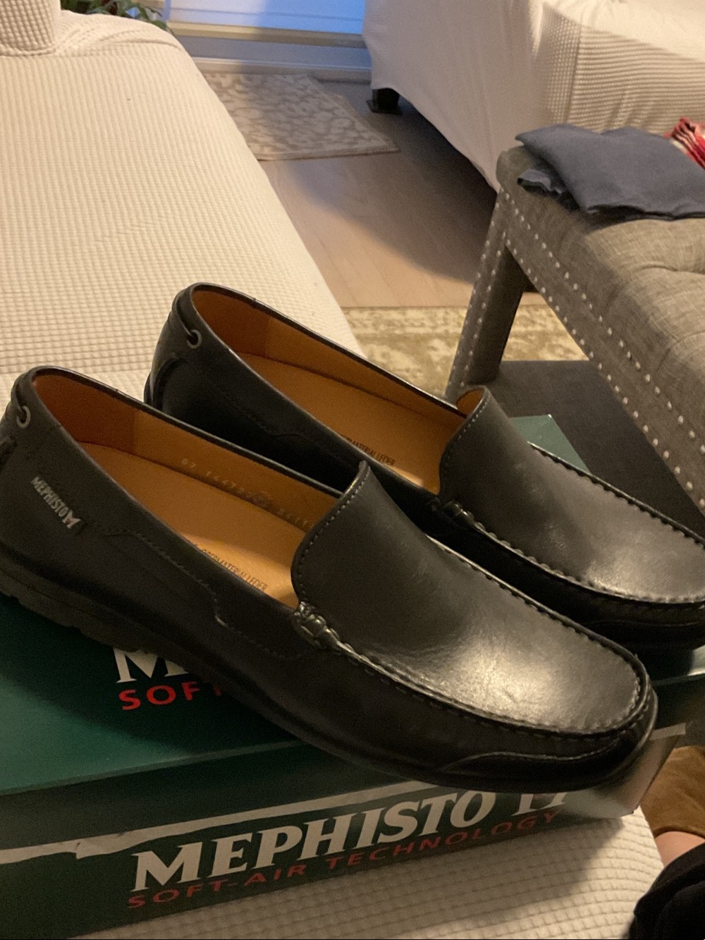 Mephisto Black Leather Slip-On Moccasin Loafers
